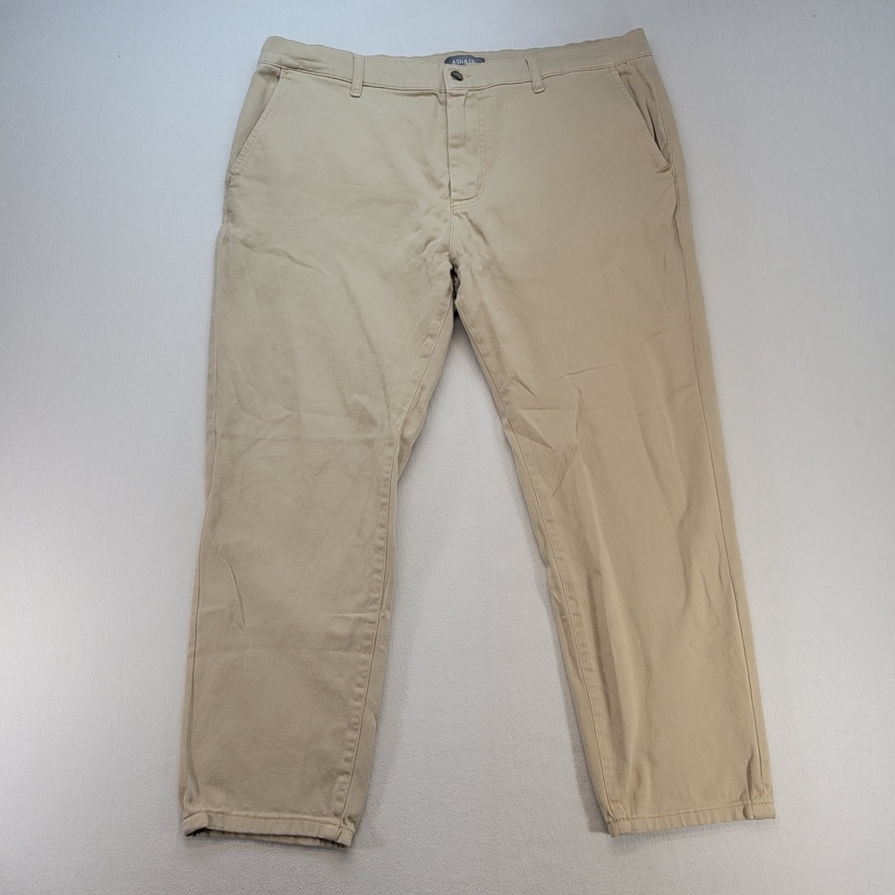 Ash & Erie Chino Pants Mens 38x27 Khaki Tan Stretch Cotton Twill Casual Trousers